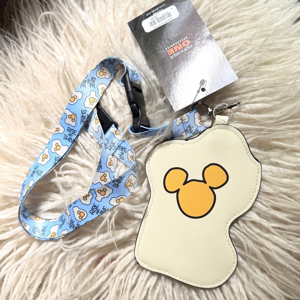BOGO NWT Disney Mickey Mouse rise and shine Cream and Blue Lanyard Badge Holder